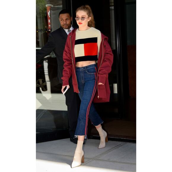 MOTHER RACER STRIPE "INSIDER CROP STEP FRAY" JEANS - Picture 1 of 7